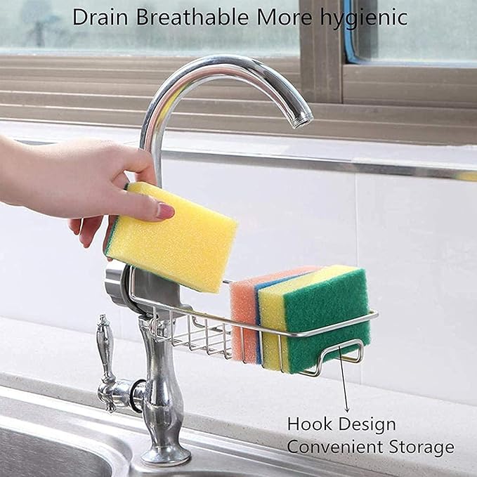 Stainless Steel Sink Organizer Rack with Hidden Hooks