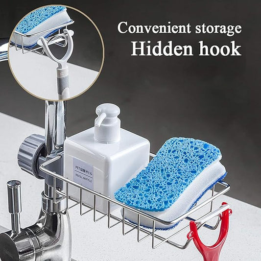 Stainless Steel Sink Organizer Rack with Hidden Hooks